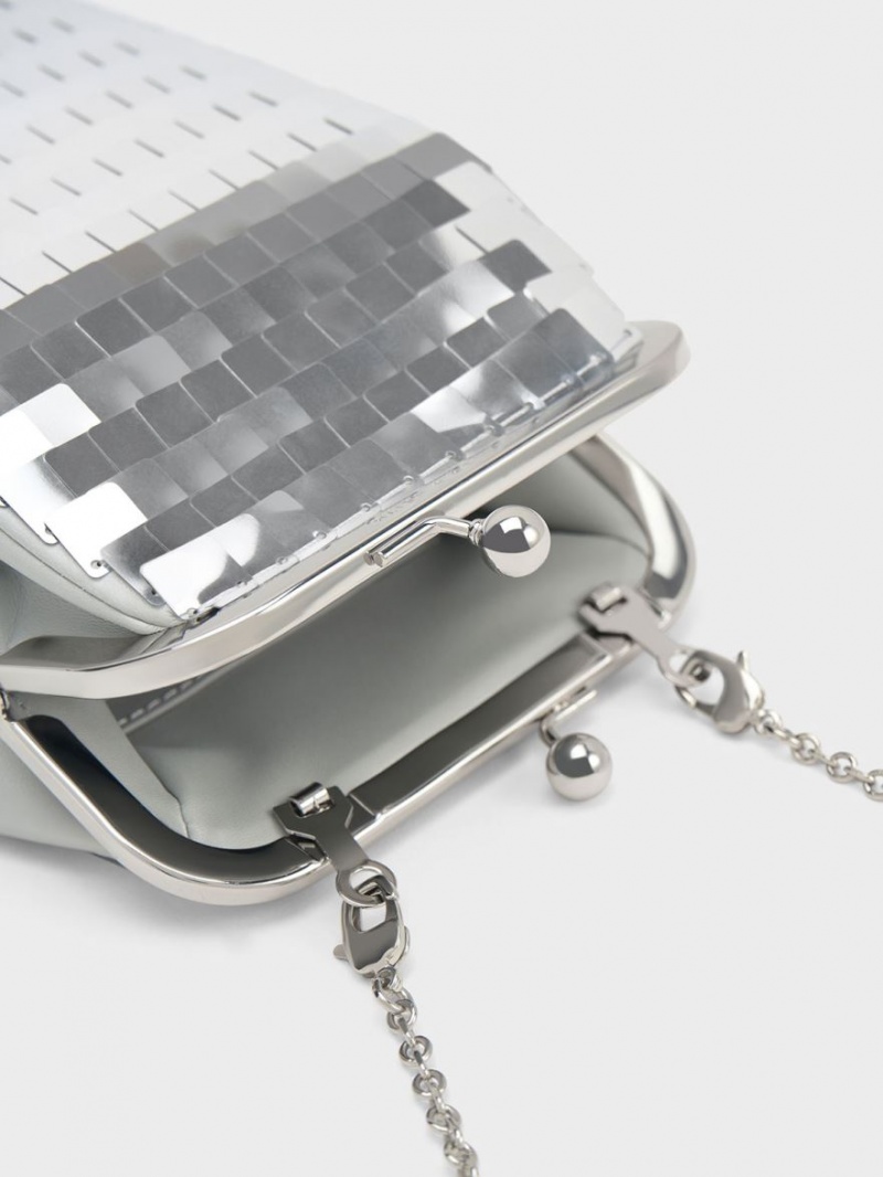 pouches Charles And Keith Disc-Embellished Chain Handle ασημι | 54621-WBFP
