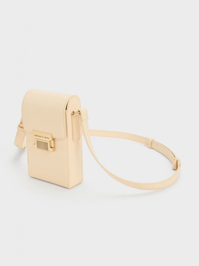 pouches Charles And Keith Freida Metallic Accent Elongated Μπεζ | 20496-OBVL