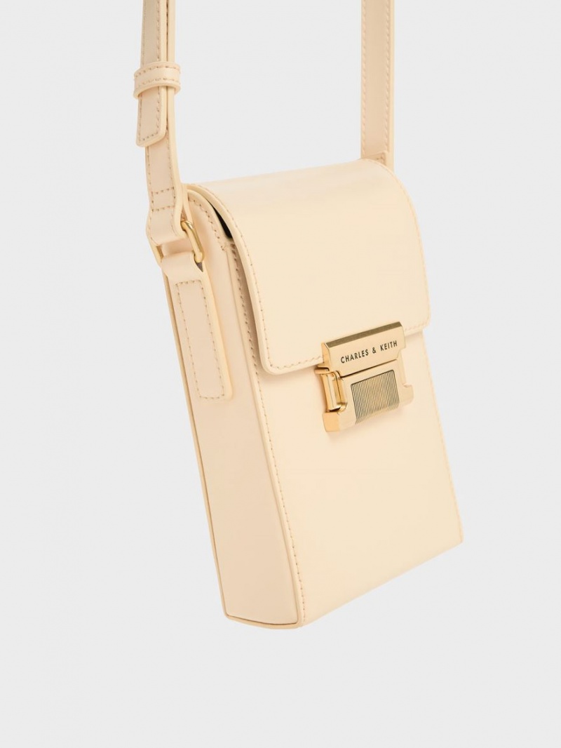 pouches Charles And Keith Freida Metallic Accent Elongated Μπεζ | 20496-OBVL