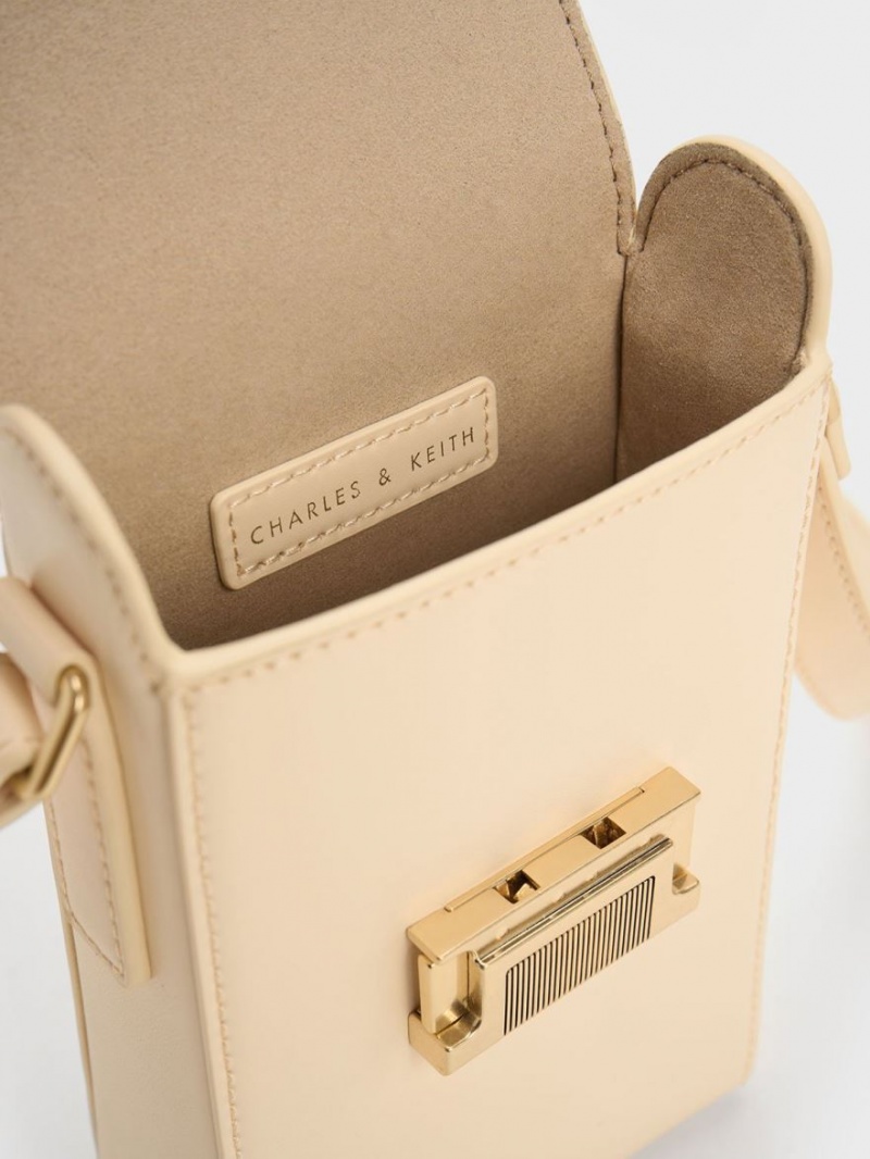 pouches Charles And Keith Freida Metallic Accent Elongated Μπεζ | 20496-OBVL