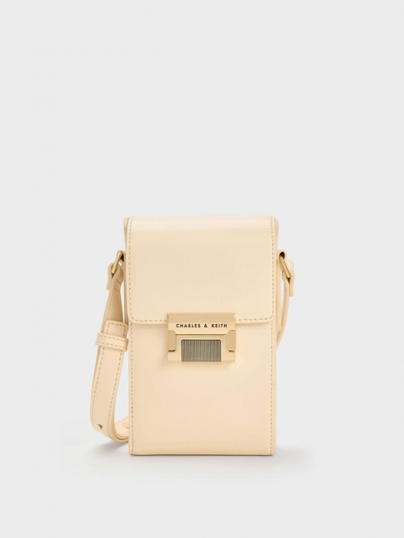pouches Charles And Keith Freida Metallic Accent Elongated Μπεζ | 20496-OBVL